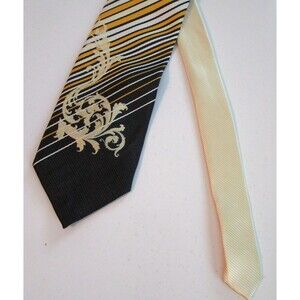 Henri Picard Tie Mens Paisley Striped Necktie Handmade Microfiber Gold Black